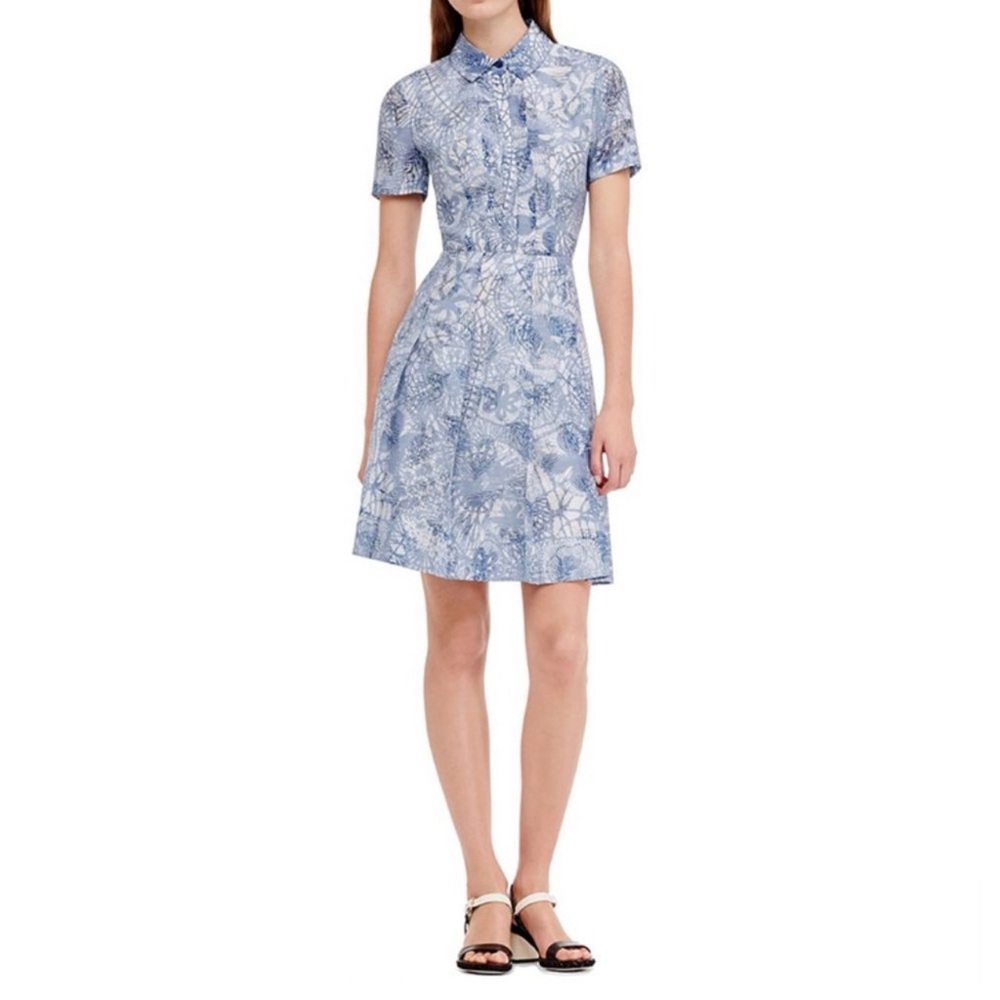 Tory Burch Short-Sleeve Textured Jacquard Shirtdress - Sz 12 (Fits like 8-10) - Picture 2 of 15